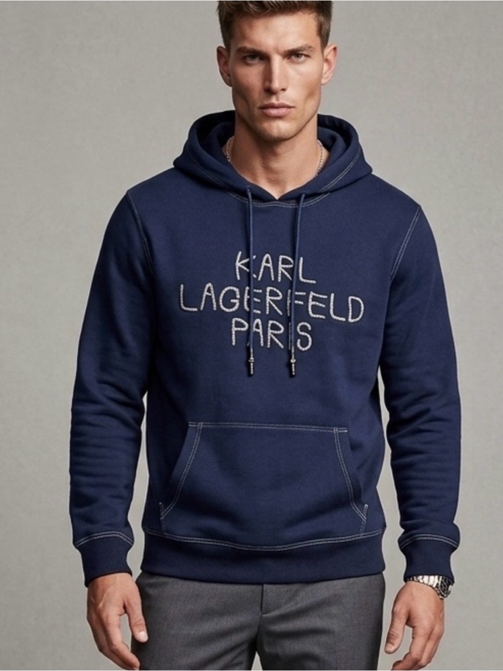 NWT Karl Lagerfeld Navy
Embroidered Logo Pullover
Hoodie Size Small